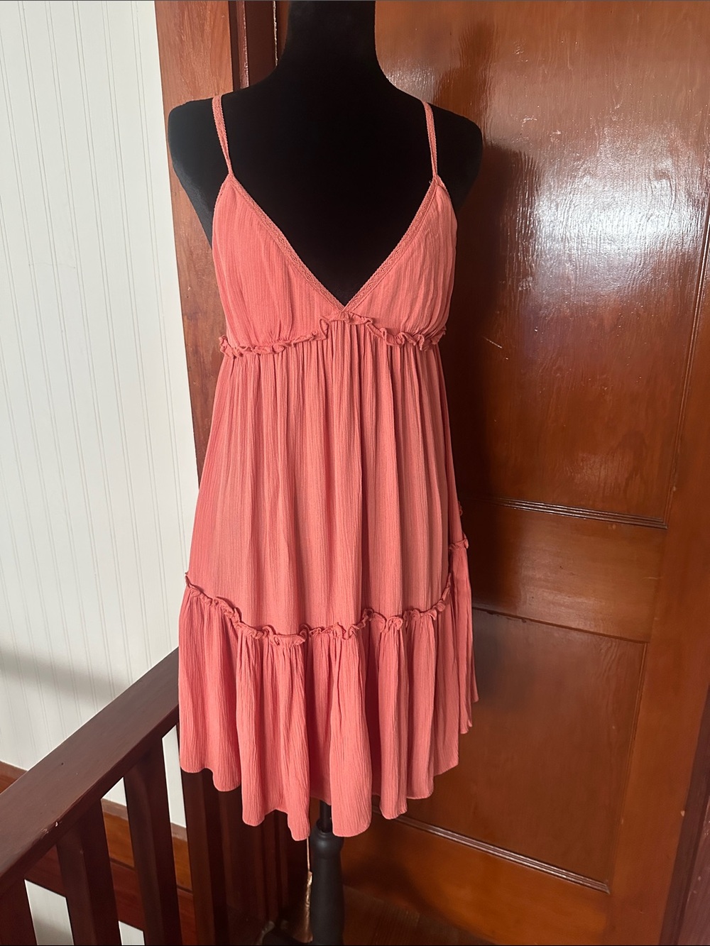 wild fable Coral Pink Gauze Tiered Ruffle Cami Babydoll Dress